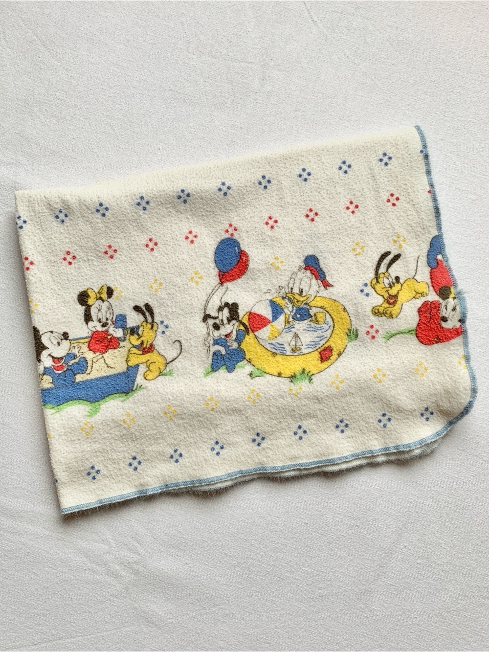 Disney Babies Vintage Thin Flannel Receiving Blanket Mickey, Minnie, Donald Duck